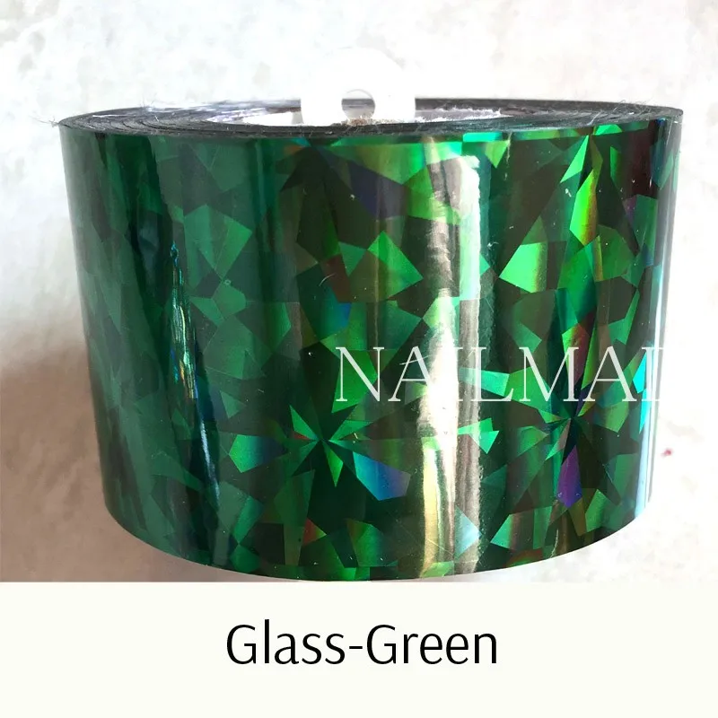 Glass-Green 1 рулон 120 м* 4 см голографическая пленка для переноса ногтей лазерные серебряные наклейки для дизайна ногтей Фольга голографическая бумага для переноса - Цвет: Glass-Green