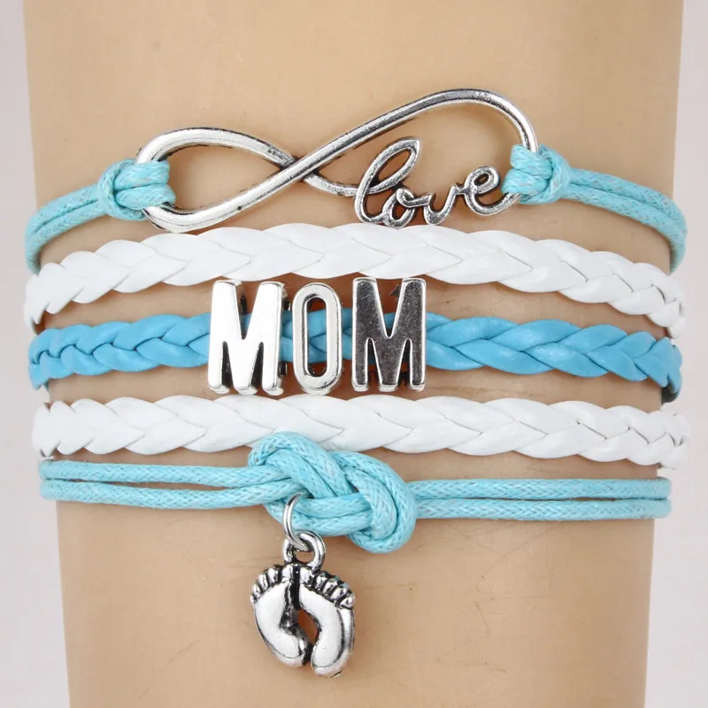 (10 шт./лот) Бесконечная любовь мамы браслет двойной ноги очарование веревка