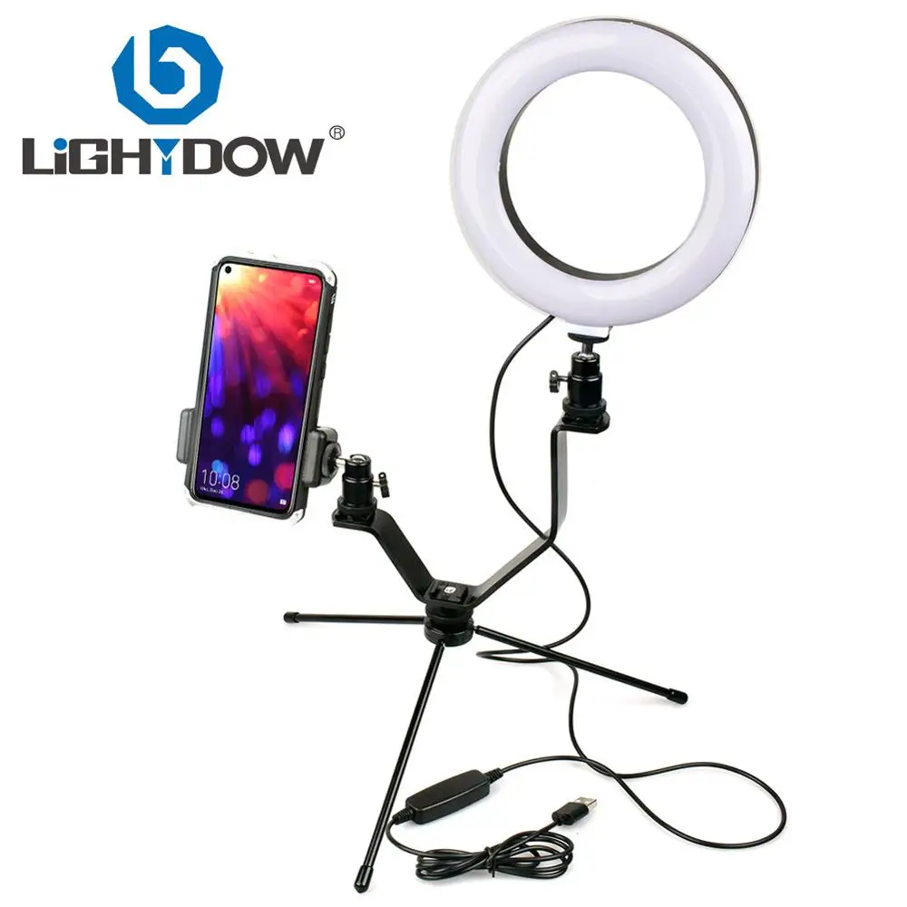 

Lightdow 16cm 6"3 Color Dimmable LED Studio Ring Light Phone Video Light Lamp With Tripod Phone Holder V Mount Fill Light