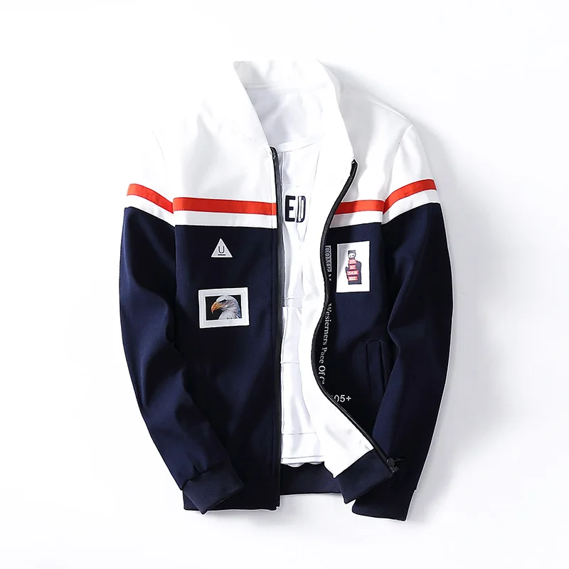 

New Nice Fashion Men Bomber Jackets Patchwork Baseball Collar Bomber Jacket For Men Active Slim Fit Windbreaker Coat Male XXXL