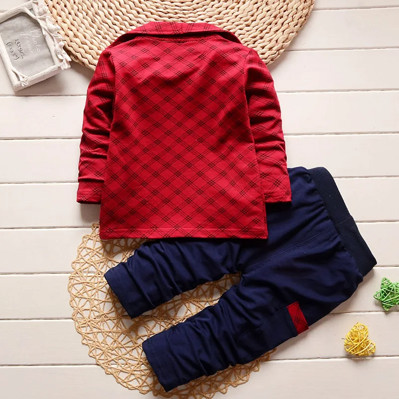 BibiCola Baby Boy spring clothing sets 2018 new kids fashion style chikdren gentleman plaid t-shirt + pants tracksuit | Детская одежда