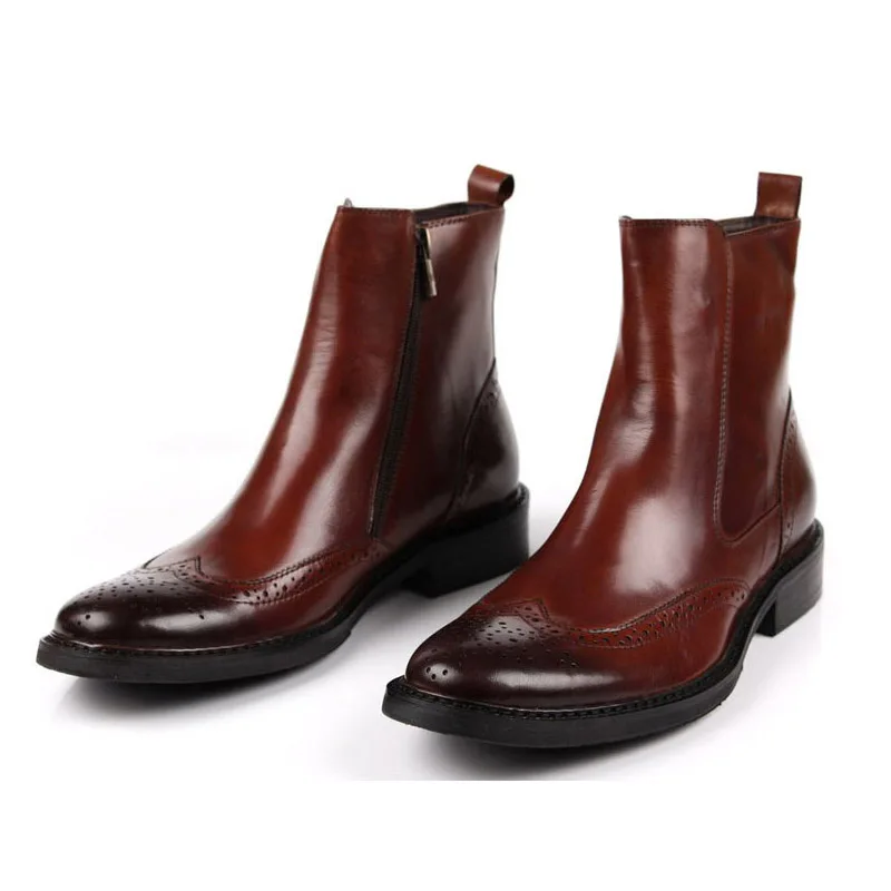 Мужские Винтажные ботинки из натуральной кожи с перфорацией в стиле панк|footwear