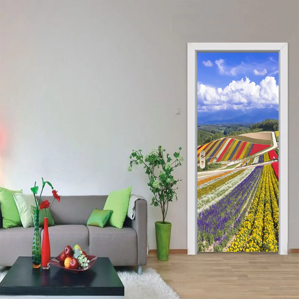 Creative New Door Sticker Color Terraces Blue Sky Decorative Stickers Bedroom Living Room Background Wall | Дом и сад