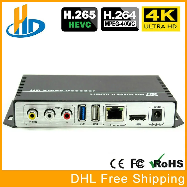 H.265 H.264 Ultra HD 4K видео аудио декодер IP потоковый к HDMI + CVBS AV поддержка выход для