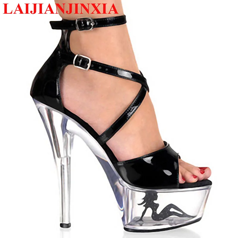 

Crystal Ankle Strap 15CM Sexy Super High Heel Platforms Pole Sandals Performance Star Model Shoes, Wedding Shoes