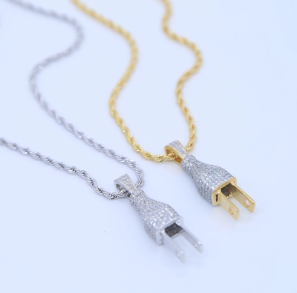 Unique cool men boy jewelry design gold silver color micro pave cz 24&quot rope chain sparking bling hip hop plug necklace | Украшения и