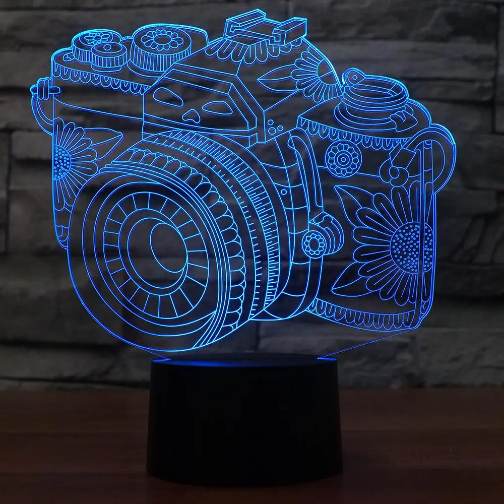 Новинка 3D лампа с камерой иллюзия светодиодная USB сенсорный RGB 7 цветов
