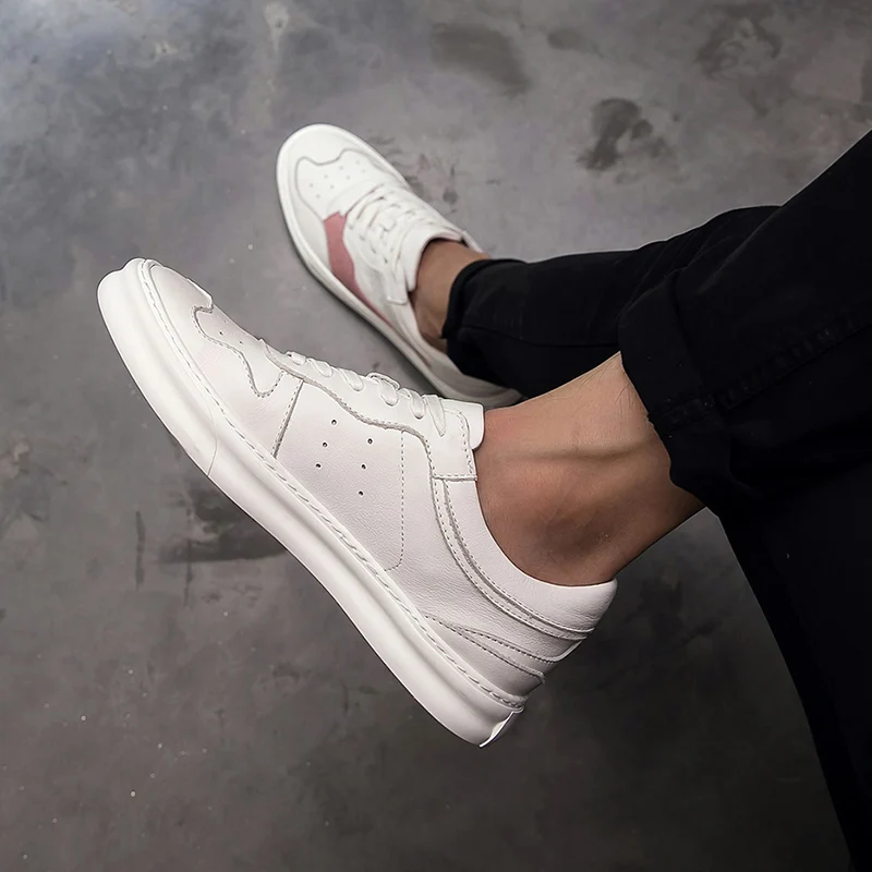 Owen Seak Men Casual Shoes Luxury Trainers Genuine Leather Lace Up Sneakers Spring Boots Brand Flat White | Обувь