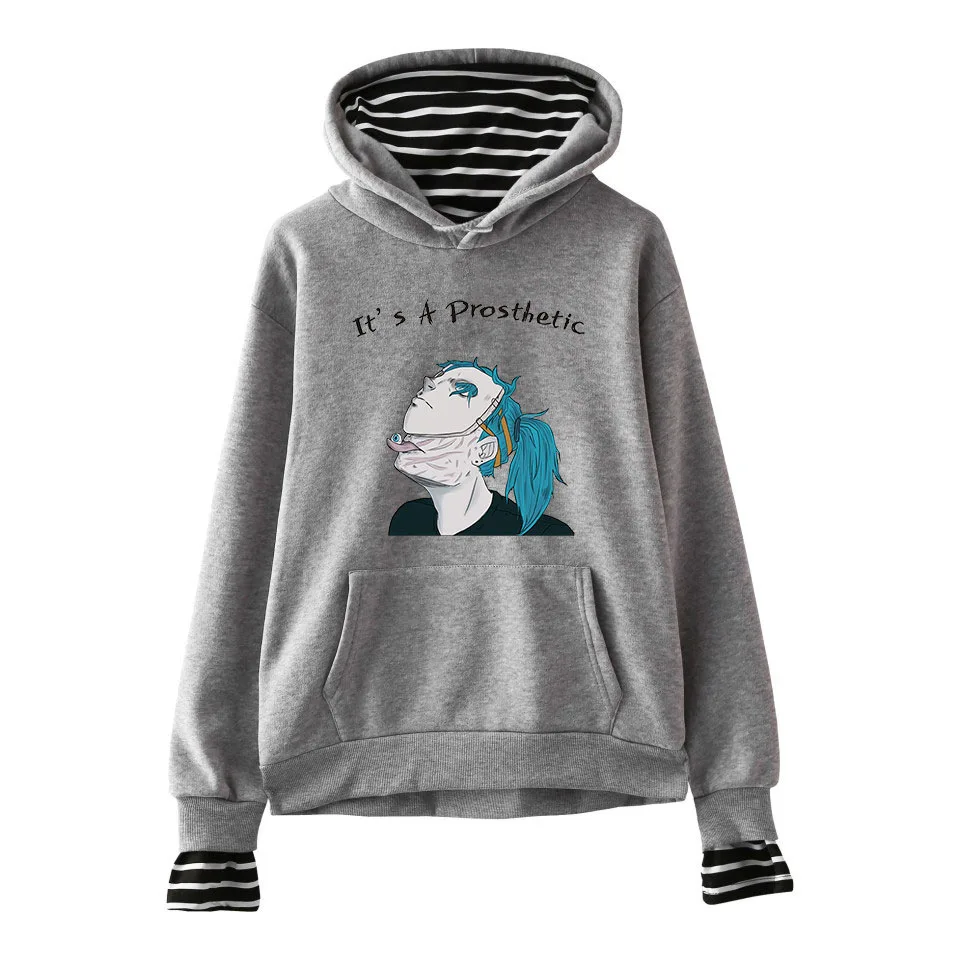 sally grey hoodie Поддельные из двух частей женские Sally Face толстовки для девочек и мужчин пэчворк полосатый поддельные из двух частей Толстовка Пуловер XXS-XXL - Цвет: sally grey hoodie