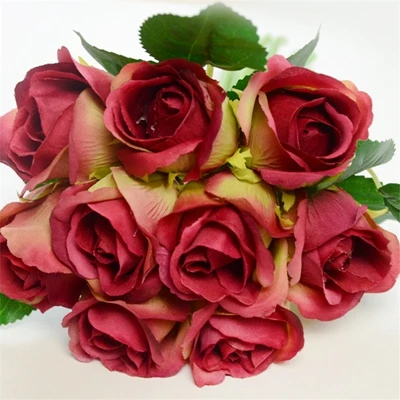 9pcs wine red 7/9 шт./компл. искусственный букет роз Декоративные Шелковые цветы букеты невесты, украшение для свадьбы, дома, Вечерние Декорации для свадьбы - Цвет: 9pcs wine red