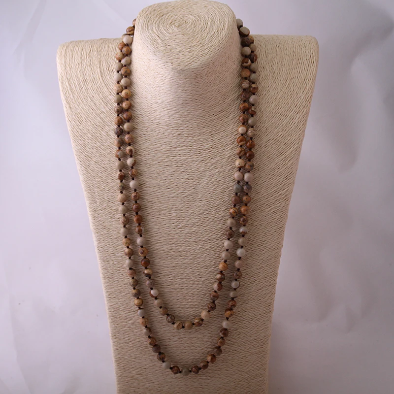 

Fashion Long Knot Beads Halsband Natural Stones Necklace For Women Jewelry by 130cm