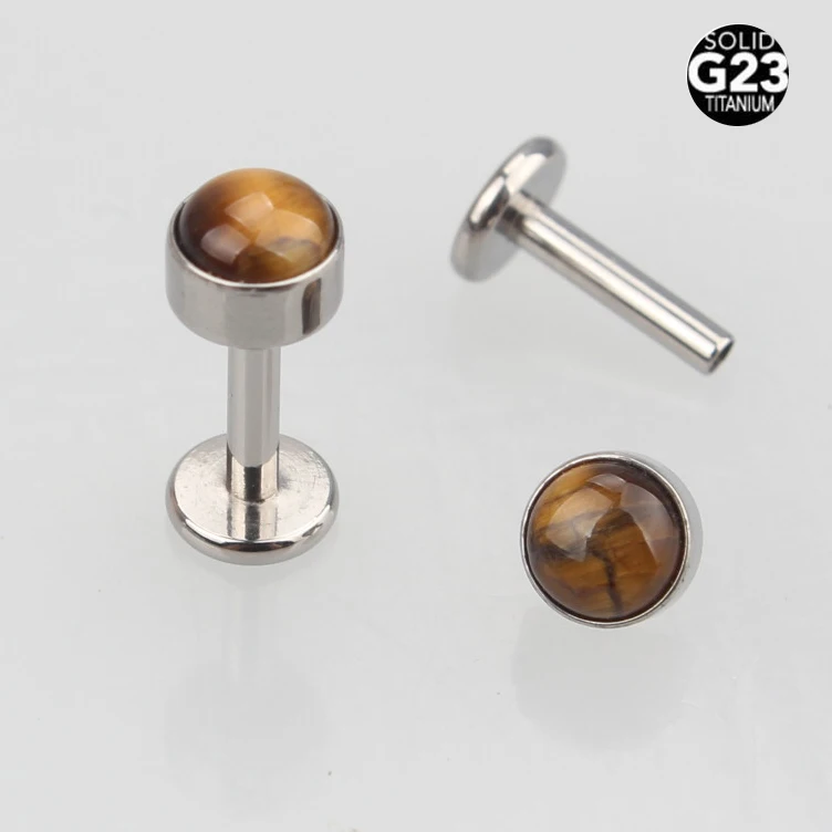 Тигровый глаз камень G23 Титан с внутренней резьбой 16G губа кольцо ушной хрящ