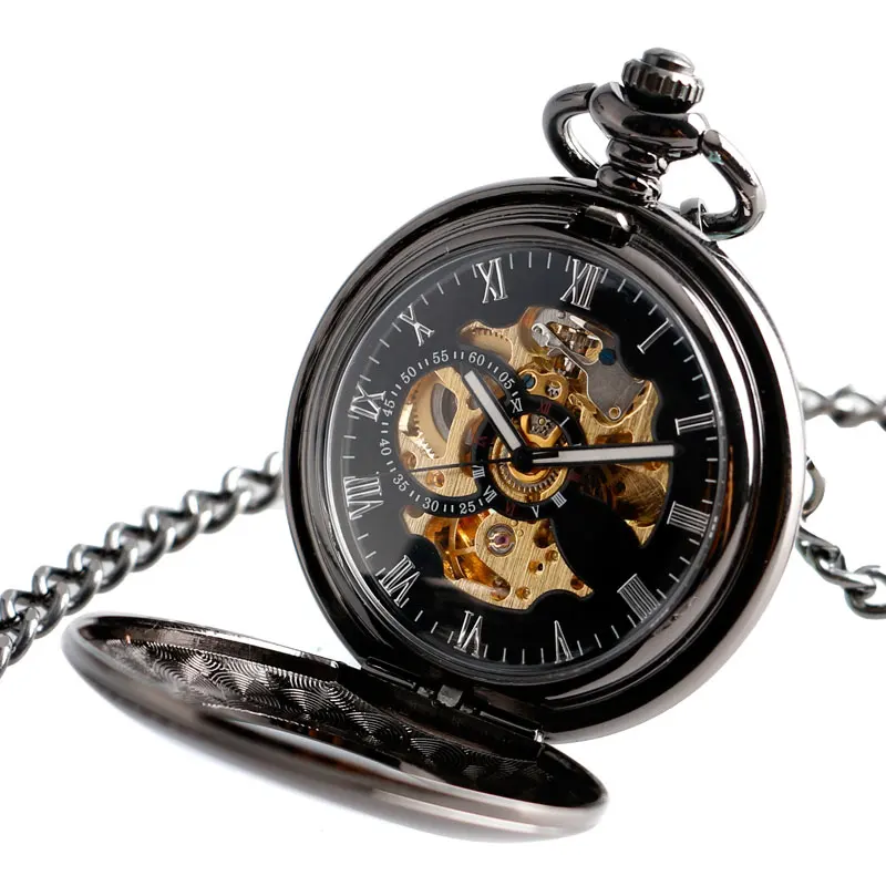 Christmas Gifts Steampunk Clock Pocket Watch Pendant Necklace Women Smooth Case Pendant Vintage Luxury Automatic Mechanical Gift