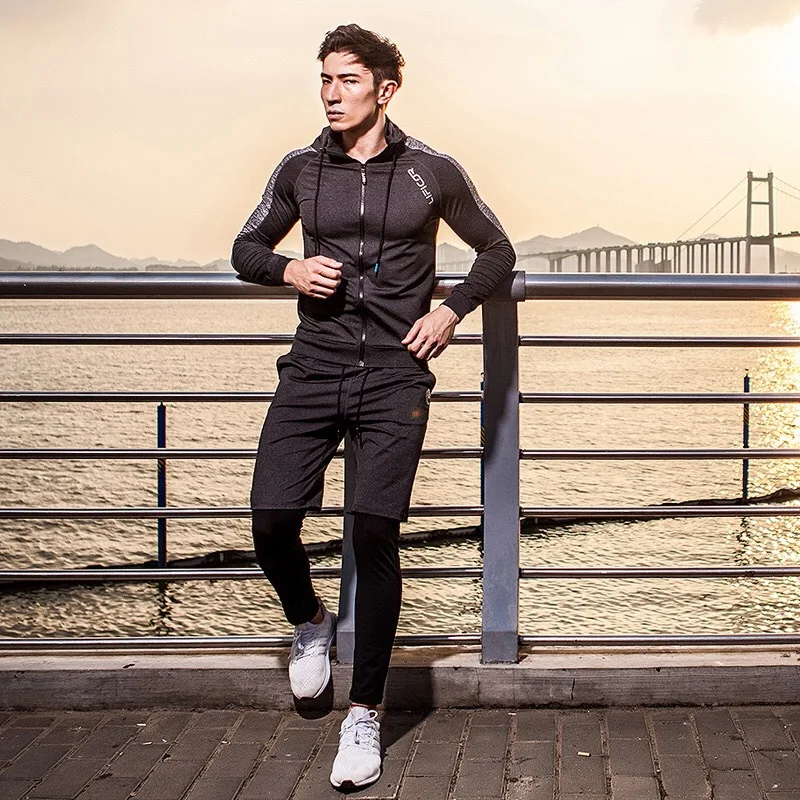 Новинка 2019 Компрессионные спортивные костюмы набор для бега мужские