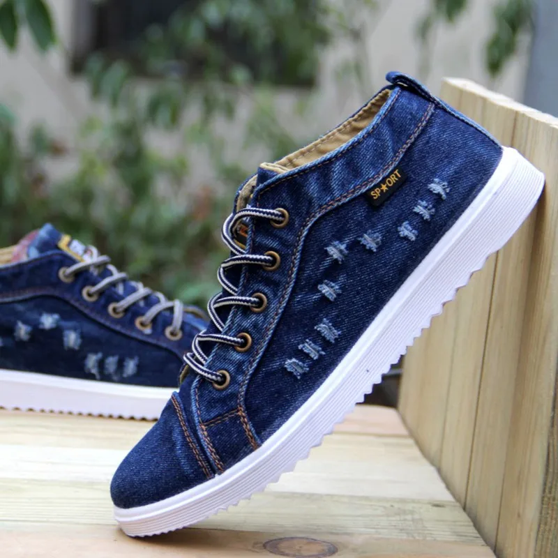 Мужская обувь 2020 новая модная ВИНТАЖНАЯ ДЖИНСОВАЯ парусиновая мужские высокие