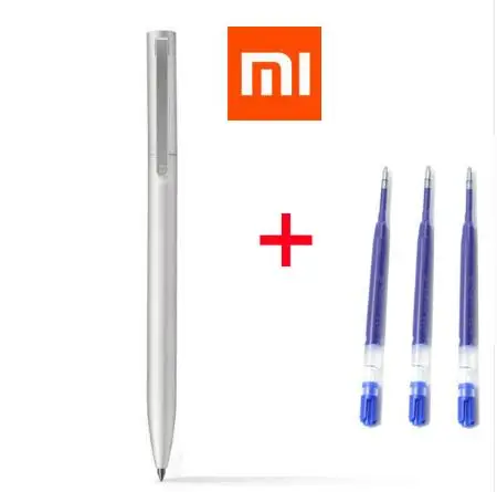 Оригинальные ручки для вывесок Xiaomi Mijia, металлическая шариковая ручка, 0,5 мм, швейцарская заправка, Япония, черные чернила, школьные канцелярские ручки для подписи - Цвет: Silver add 3pcs Blue