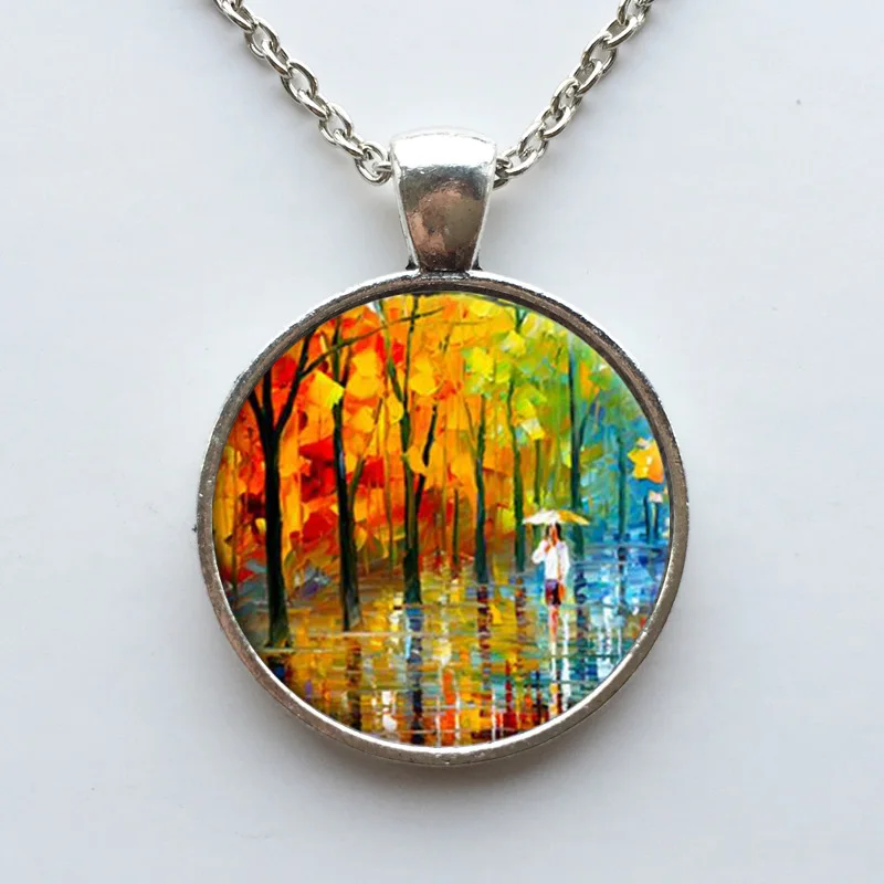 Винтаж стекло дерево жизни кабошон себе ожерелье с серебряным покрытием