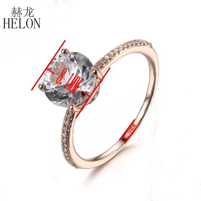 HELON Solid 14 K розовое золото элегантный круглый 8 мм белый топик Природные Алмазы вставленные мостовой закрепкой кольцо обручальное и свадебное кольцо с драгоценными камнями