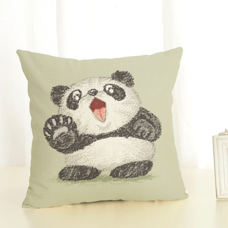 Лидер продаж еноты и панды льняные хлопковые Квадратные ретро цветочные