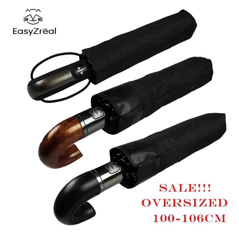 

Зонт EasyZreal мужской автоматический из натуральной кожи, ветрозащитный большой Автоматические зонты зонтик с изогнутыми ручками, черный