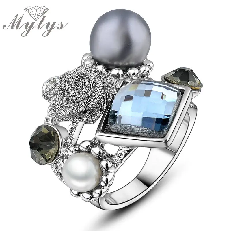 Mytys модное серое кольцо с розой и жемчугом для женщин модные ювелирные изделия