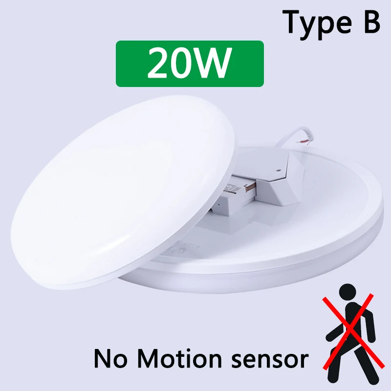 Without sensor 20W Светодиодный потолочный светильник, лампа с датчиком движения, светильник s PIR, Ночной светильник, 220 В, поверхностное крепление, Светильники для дома, светильник ing, для гостиной, лестницы - Цвет корпуса: Without sensor 20W