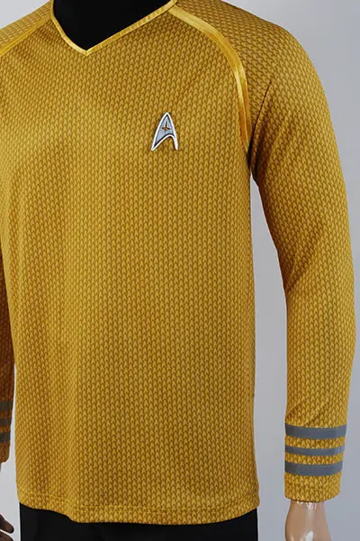 Trek в темноте флота Uhura Star Косплэй желтая футболка костюм униформа Топ Для мужчин