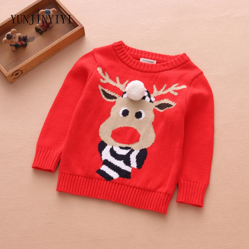 Cotton Christmas Elk Children's Wear Sweater Children's Clothing Winter Costume Boys Girls Cotton Pullover Baby Sweater