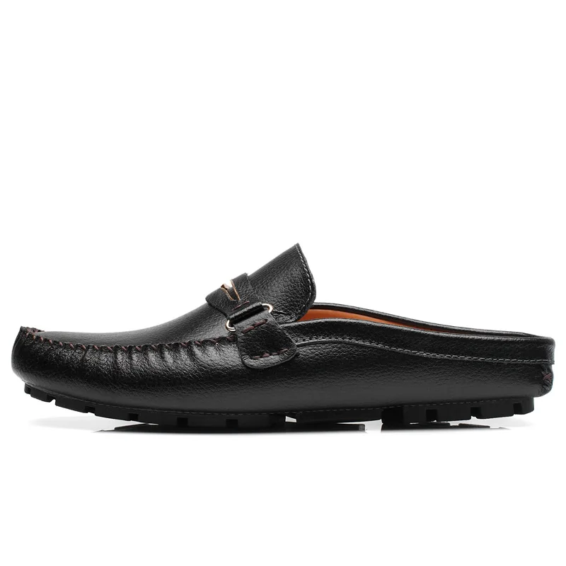 JKPUDUN Mens Designer Black Shoes Luxury Brand 2019 High Quality Genuine Leather Flats Half Slipper Loafer Casual Summer Sandals | Обувь