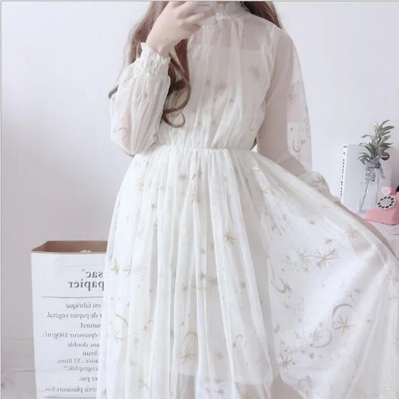 Женское фатиновое платье из 2 предметов в японском стиле Харадзюку бежево серое