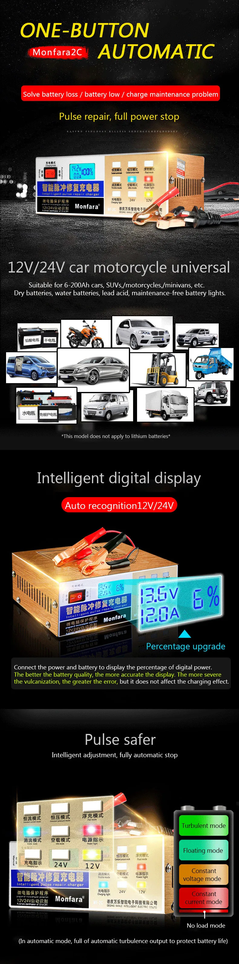 12/24V автомобиль/Мотоциклетные батареи Зарядное устройство s 110 V/250 V полный автоматический автомобильный Зарядное устройство интеллигентая(ый) Пульс Ремонт Батарея Зарядное устройство