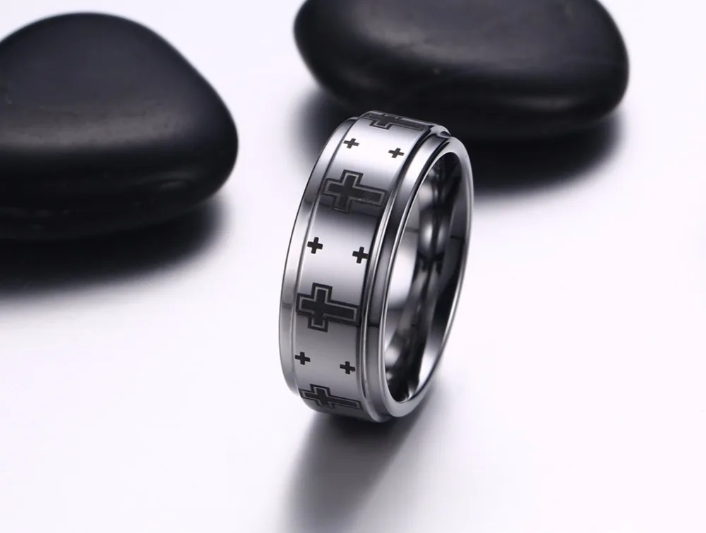Fashion Brand Men Jewelry Jesus Cross Tungsten Ring 8mm Wedding Band Silver Color US Size 7 To 12 | Украшения и аксессуары