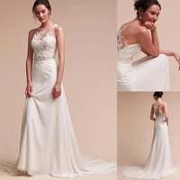 fantastic jewel neckline sheathcolumn wedding dress with beaded lace appliques beading sash long bridal dress