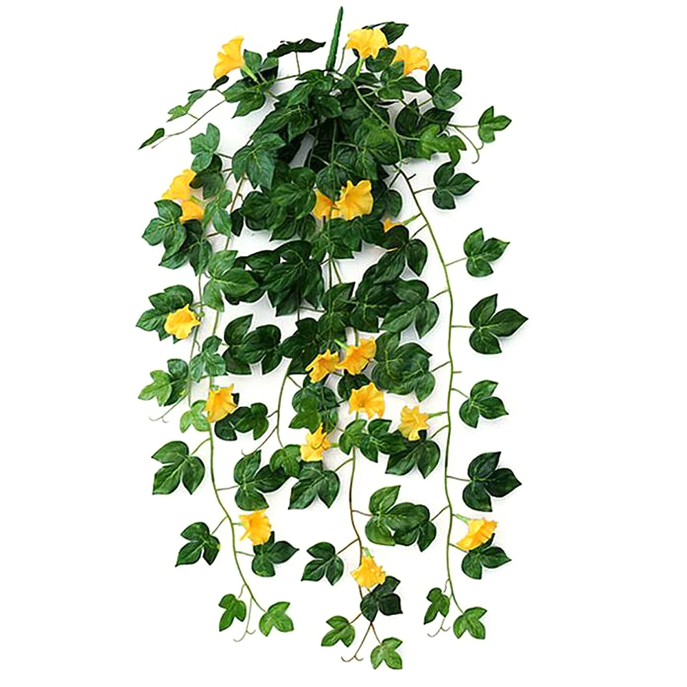 yellow Morning Glory Подвесные Растения, шелковая гирлянда, поддельное зеленое растение для домашнего сада, настенный забор, лестница, для улицы, свадебные подвесные корзины, Декор - Цвет: yellow