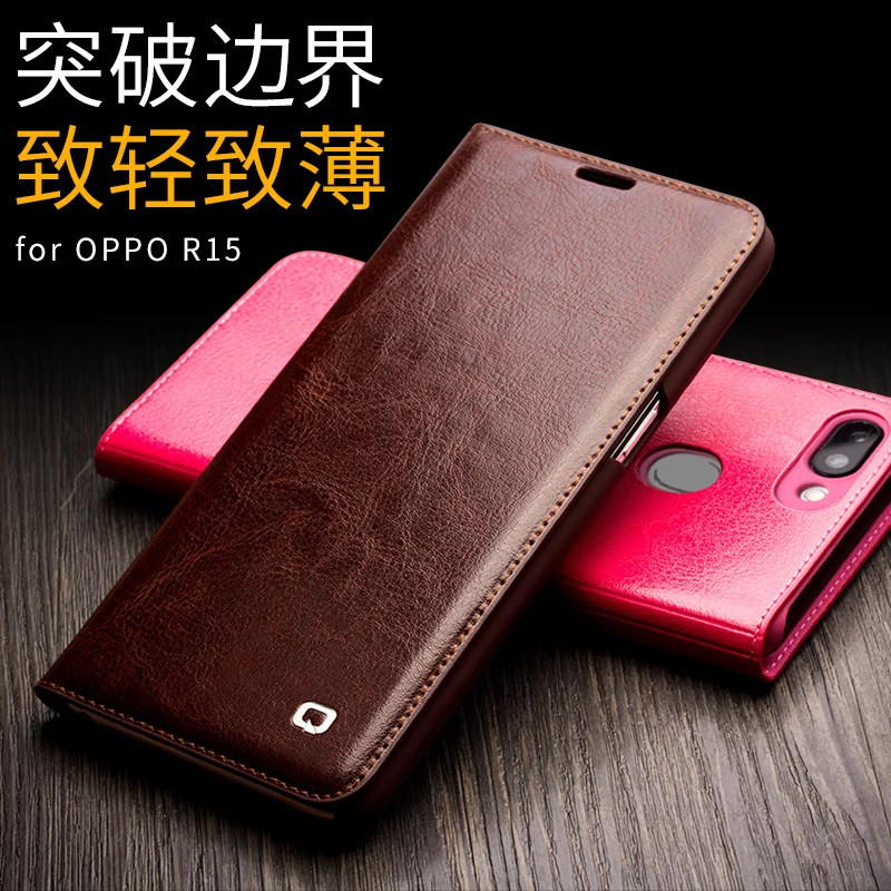 Luxury Ultrathin Flip Genuine Leather Cover For OPPO R15 Fashion Business Handmade Wallet Card Slot Shell Case | Мобильные телефоны