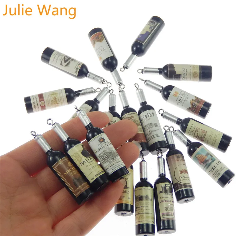 Julie Wang, 10 шт., Черная смола, шарм, имитация милой бутылки вина, подвески, подвески для ювелирных изделий, ожерелья, серьги, аксессуары