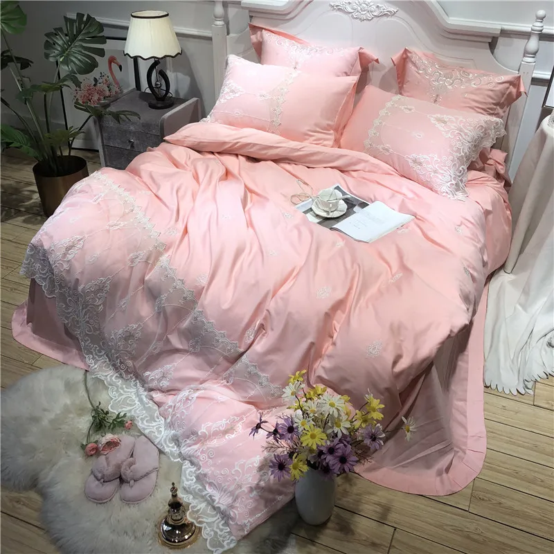 Розовый фиолетовый стиль принцессы роскошный 60S Египетский хлопок набор
