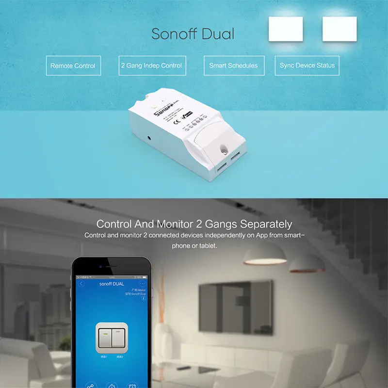 5 шт. SONOFF двойной беспроводной переключатель WIFI релейный модуль 10A 220 В DIY