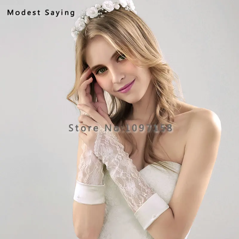 2 Pairs Fingerless Beaded Lace Wedding Gloves 2018 Opera Length Tulle Bridal Accessories detalles boda In Stock | Свадьбы и