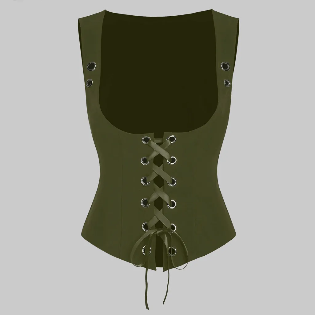 Green JAYCOSINFashion, женская летняя однотонная безрукавка, крестообразные кольца, шнуровка, повседневный жилет, топ, жилет, костюм, летний, размера плюс, мягкий, 9425 - Цвет: Green