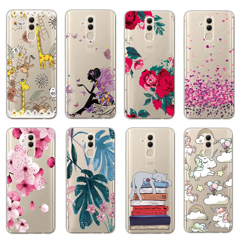 Прозрачный узорный тонкий мягкий резиновый силиконовый чехол для Huawei Mate 20 Lite