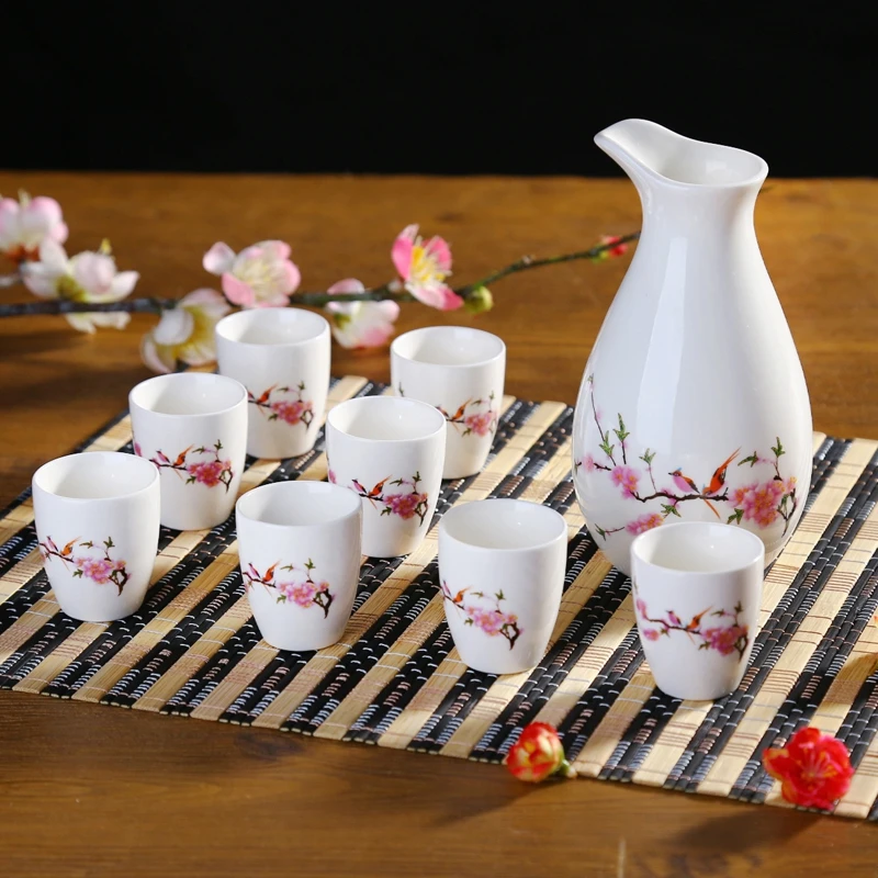 

9Pcs/Set Ceramics Sake Set Japanese Style Hip Flasks Home Kitchen Office Drinkware Vintage Flagon Liquor Bottle Creative Gifts