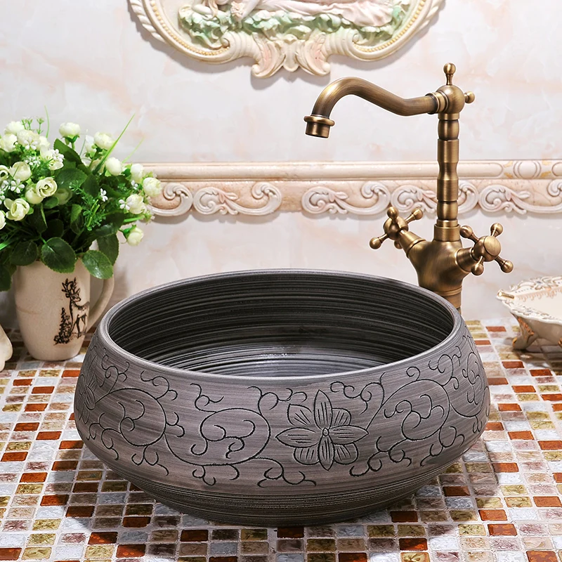 Hot new European minimalist Jingdezhen basin washbasin Art wash &amp mdash gray coils |
