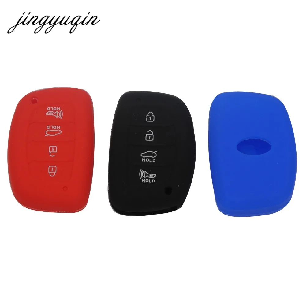 

jingyuqin Silicone Key fob Cover Skin Case for Hyundai Avante Mistra Grandeur Sonata Santafe Smart Remote 4 Button keyless