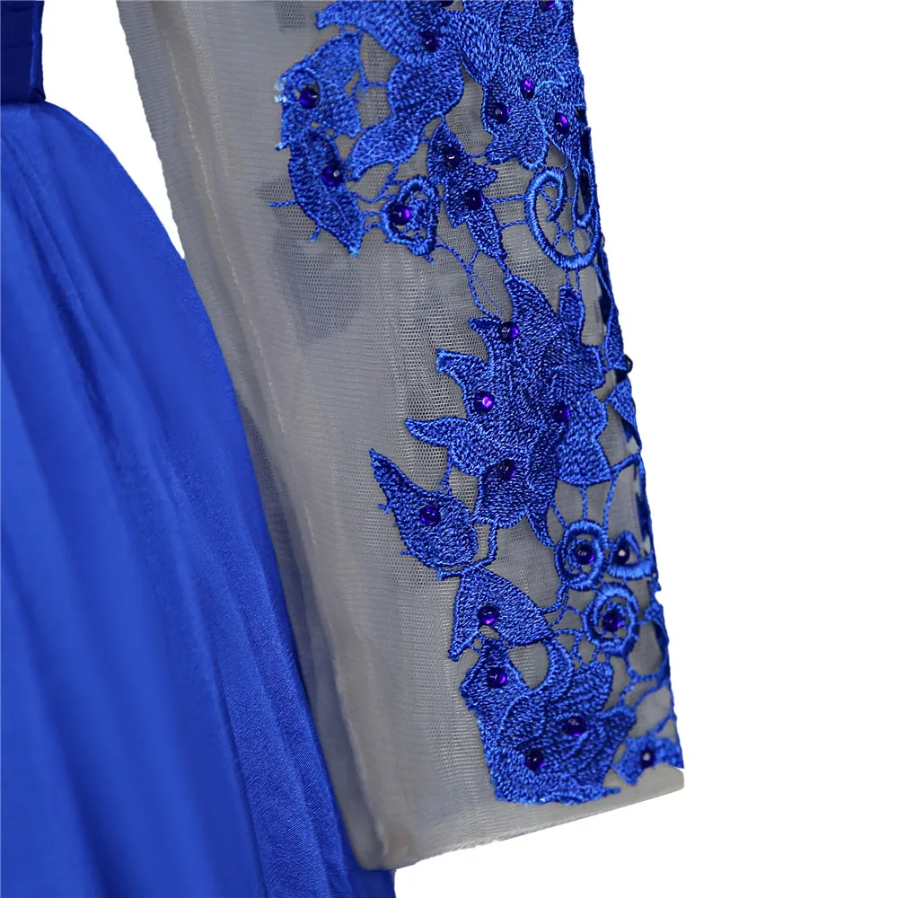 

Royal Blue Prom Dresses A-line Long Sleeves Beaded Lace Open Back Women Long Prom Gown Evening Dresses Robe De Soiree