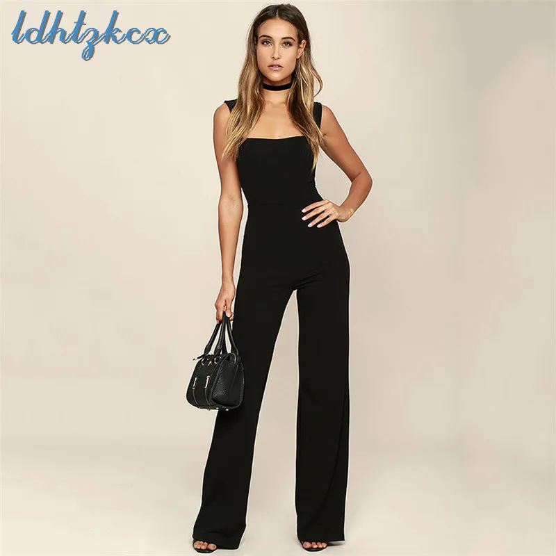 

Women Jumpsuit Black S-2XL Plus Size Long Wide Leg Pants 2019 New Spring Summer Sleeveless Sexy Slim Jumpsuits Feminina CX747