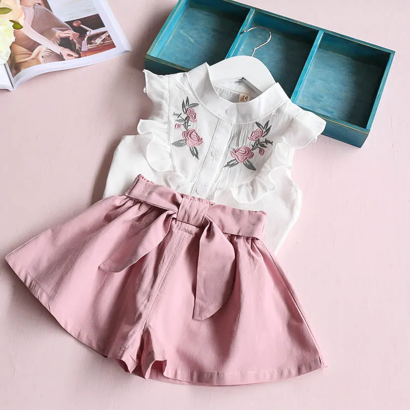 Hurave 2019 summer Korean baby girls clothing set children heart shirt+bow shorts suit 2pcs kids floral bow clothes | Мать и ребенок