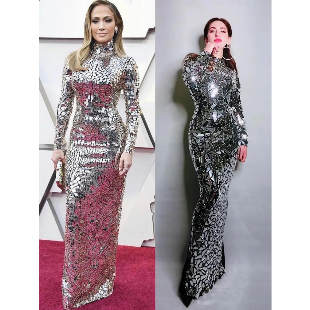 Модель 2019 года модное соблазнительное длинное платье jlo с зеркалом телесное