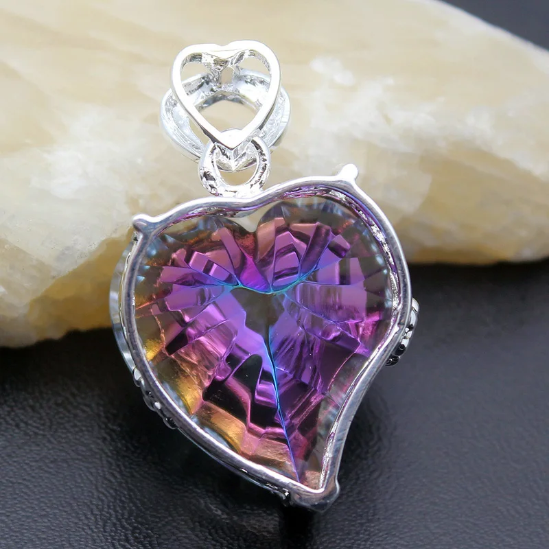 Цепочка с подвеской в виде сердца серебристого цвета|rainbow fire|heart 925925 sterling silver heart |