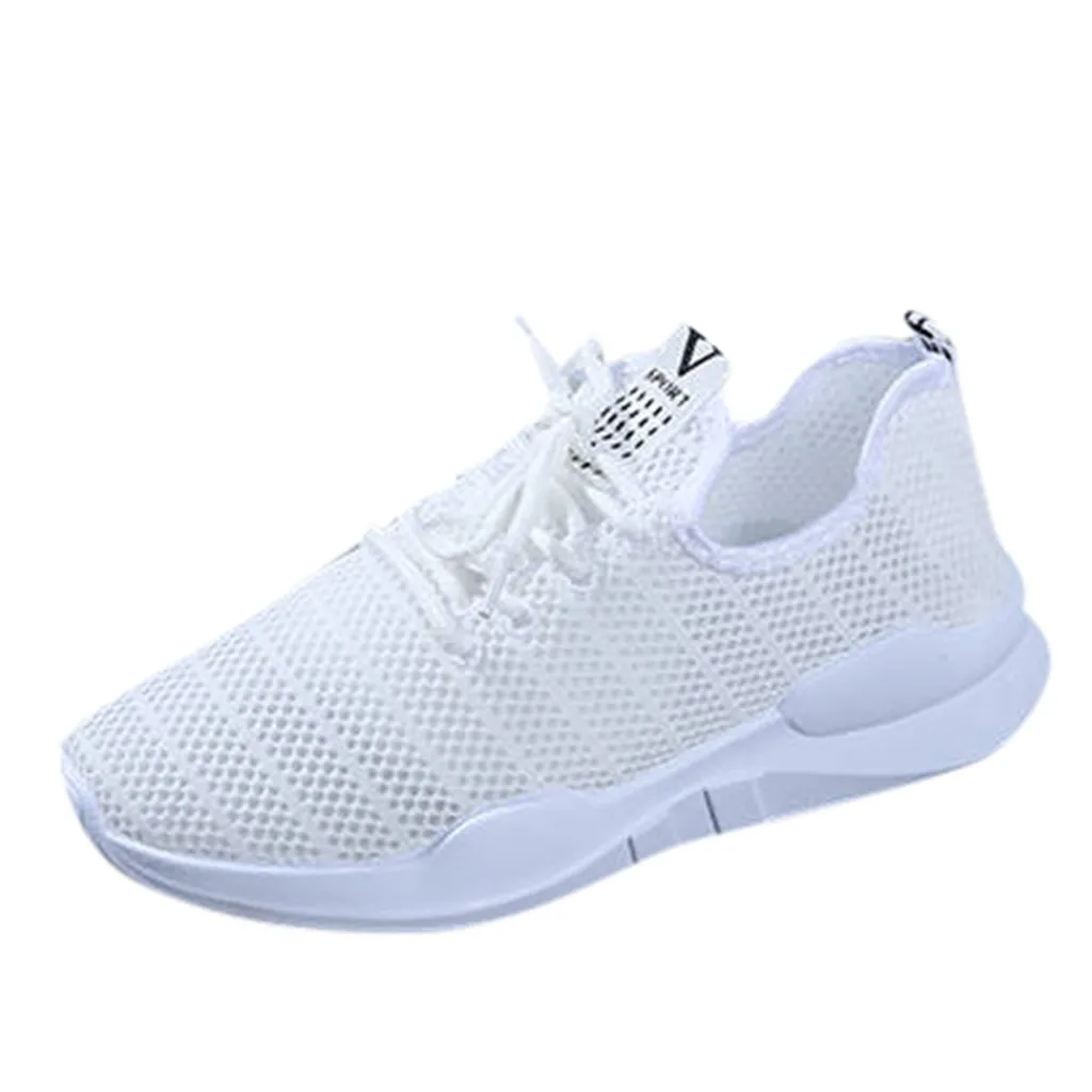White SAGACE Women Summer Mesh Breathable Sport Shoes Vulcanized Sneakers Pumps Lightweigh Shoes Ladies Casual Lace Up Fitness Pumps - Color: White